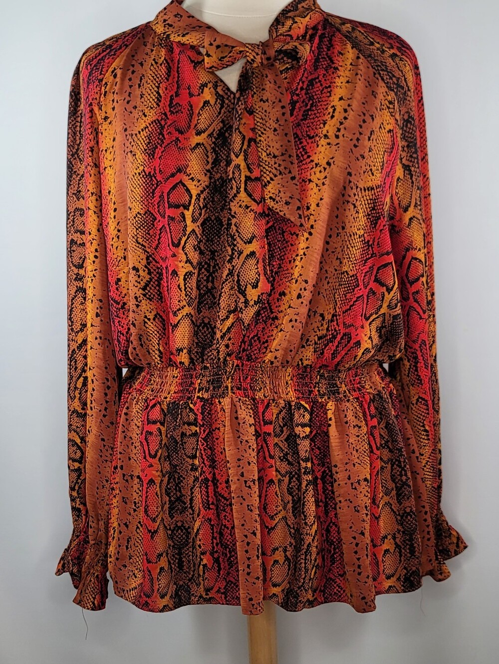 It's Red & Black Snake‎ Print Tie-Neck Blouse